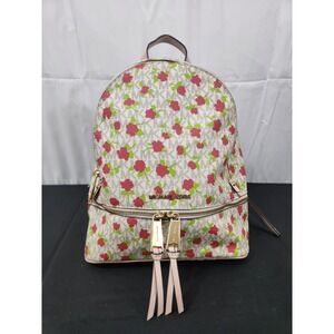 Michael Kors Rhea Zip Medium Backpack Vanilla Multi Color With Flowers READ